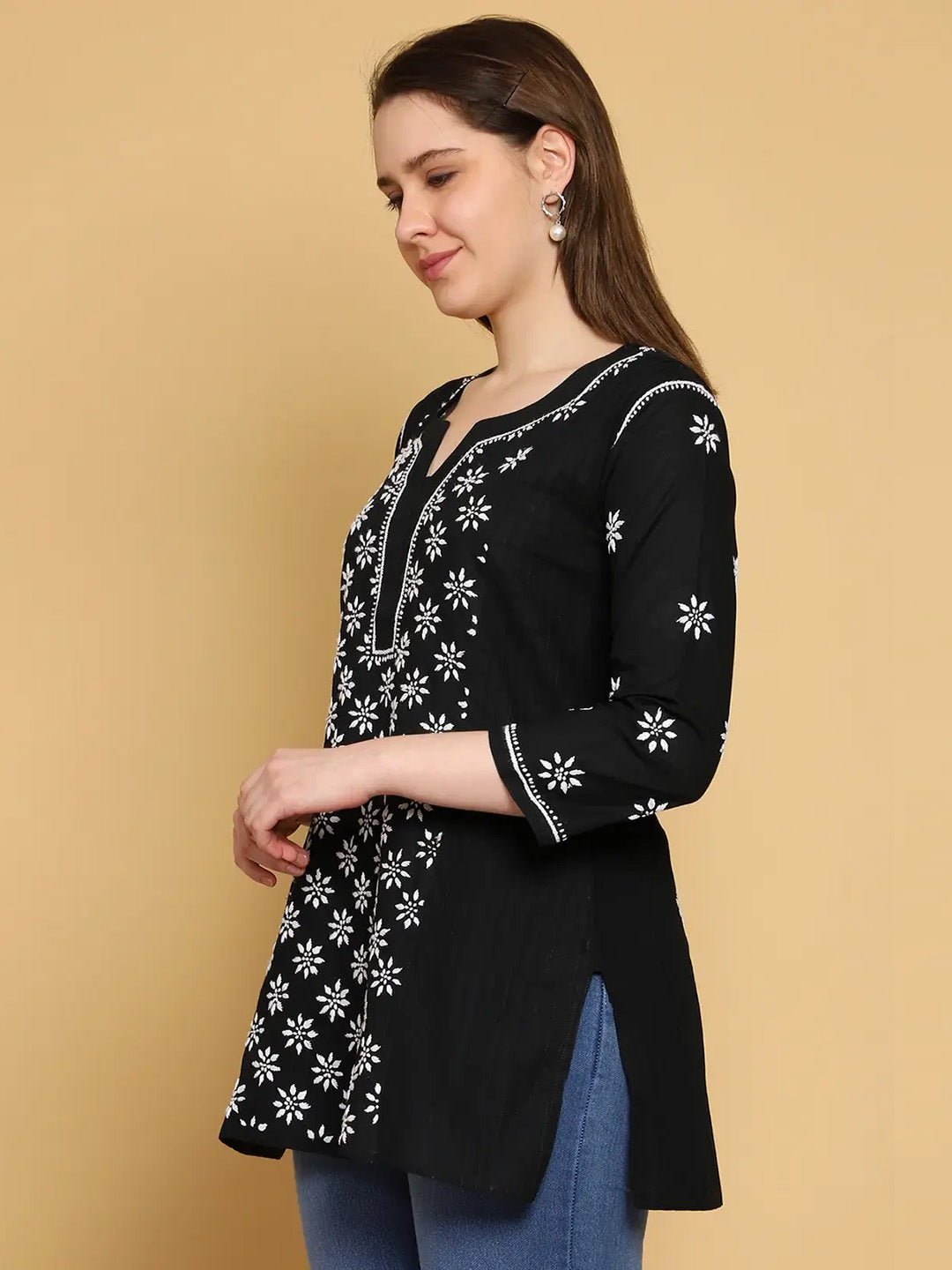 Black & White Cotton Chikankari Tunic Kurti