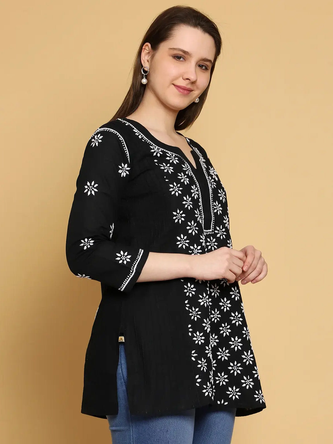 Black & White Cotton Chikankari Tunic Kurti