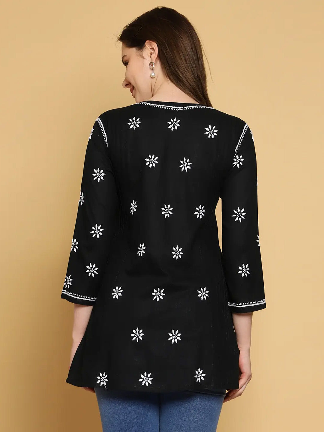 Black & White Cotton Chikankari Tunic Kurti