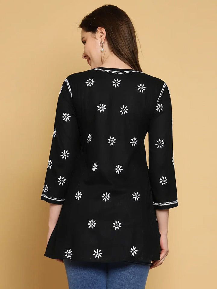 Black & White Cotton Chikankari Tunic Kurti