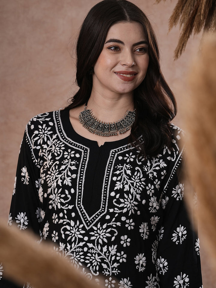 Black & White Hand Embroidered Chikankari Modal Kurta