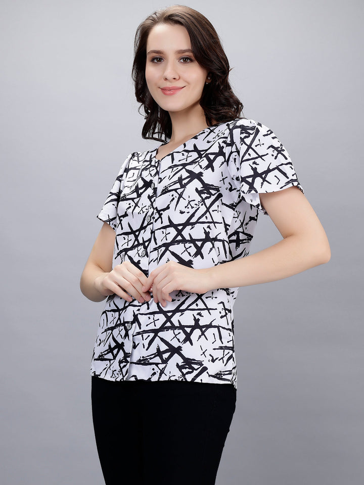 Black & White Silk Crepe Abstract Digital Printed Shirt