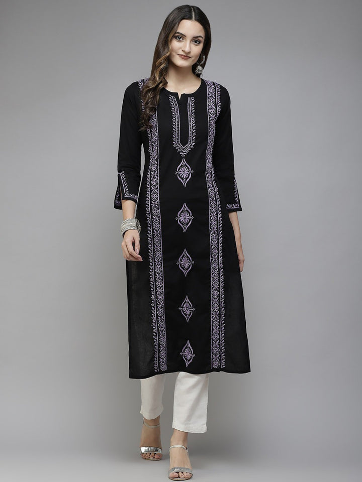 Black-Cotton-Lucknowi-Chikan-Kurta