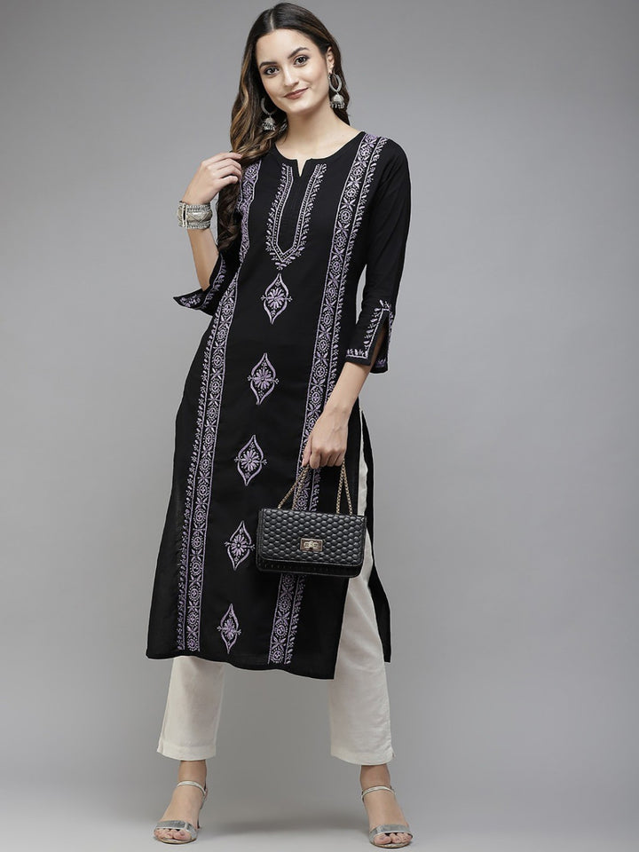 Black-Cotton-Lucknowi-Chikan-Kurta