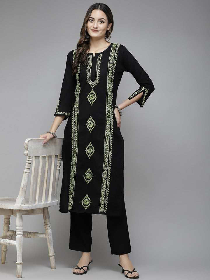 Black-Cotton-Lucknowi-Chikan-Kurta