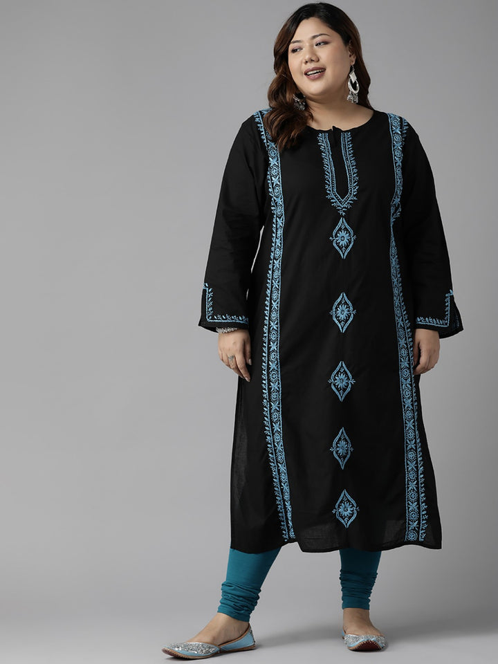 Black-Cotton-Lucknowi-Chikan-Kurta