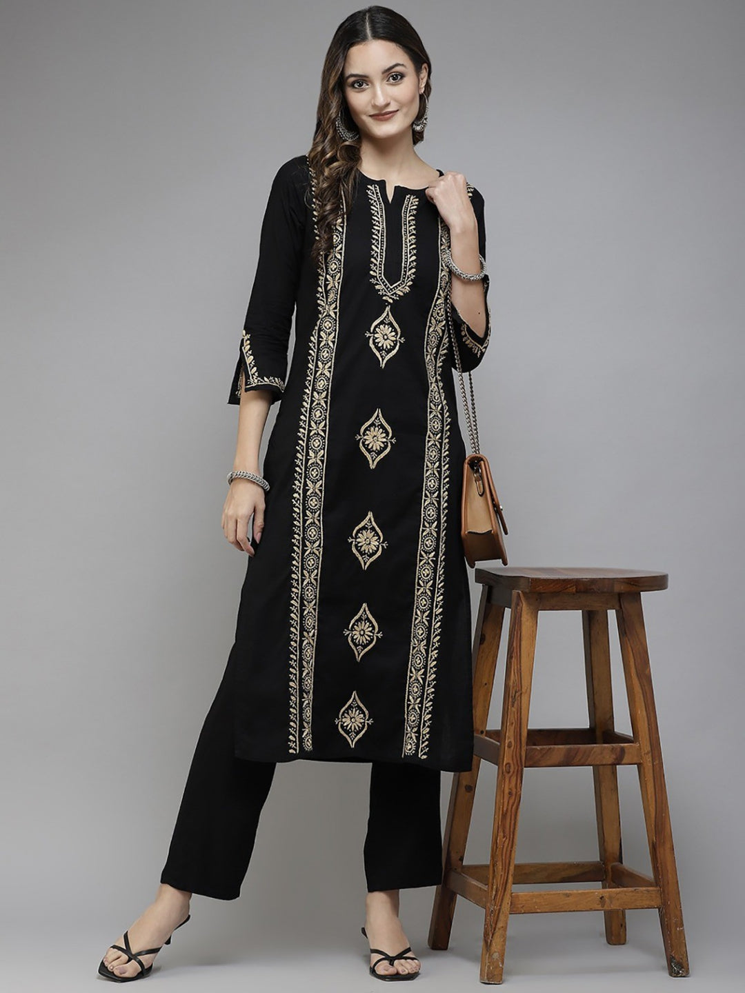 Black-Cotton-Lucknowi-Chikan-Kurta