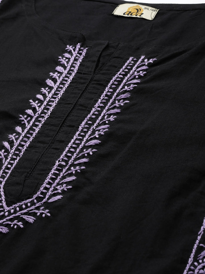 Black-Cotton-Lucknowi-Chikan-Kurta