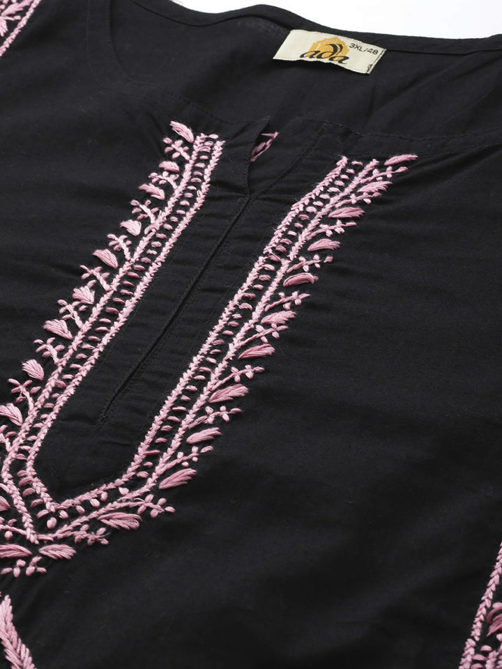 Black-Cotton-Lucknowi-Chikan-Kurta