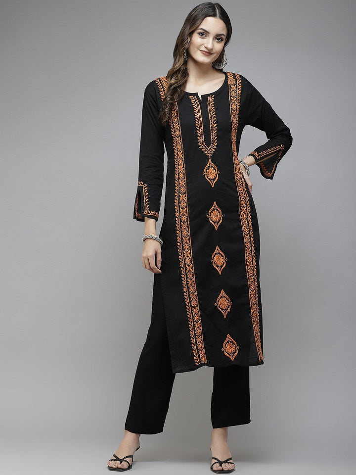 Black-Cotton-Lucknowi-Chikan-Kurta