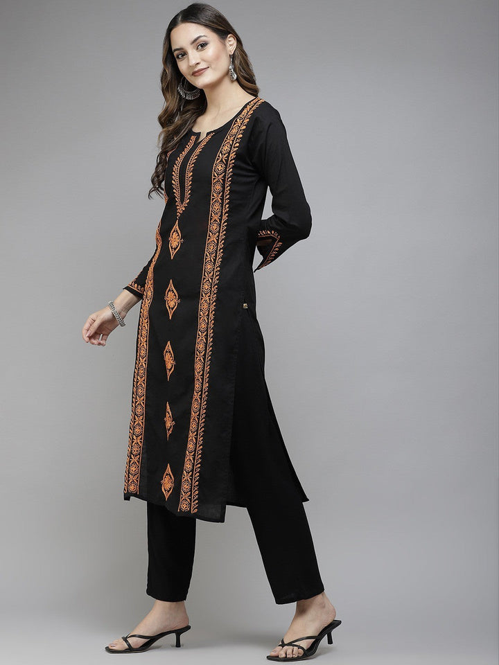 Black-Cotton-Lucknowi-Chikan-Kurta