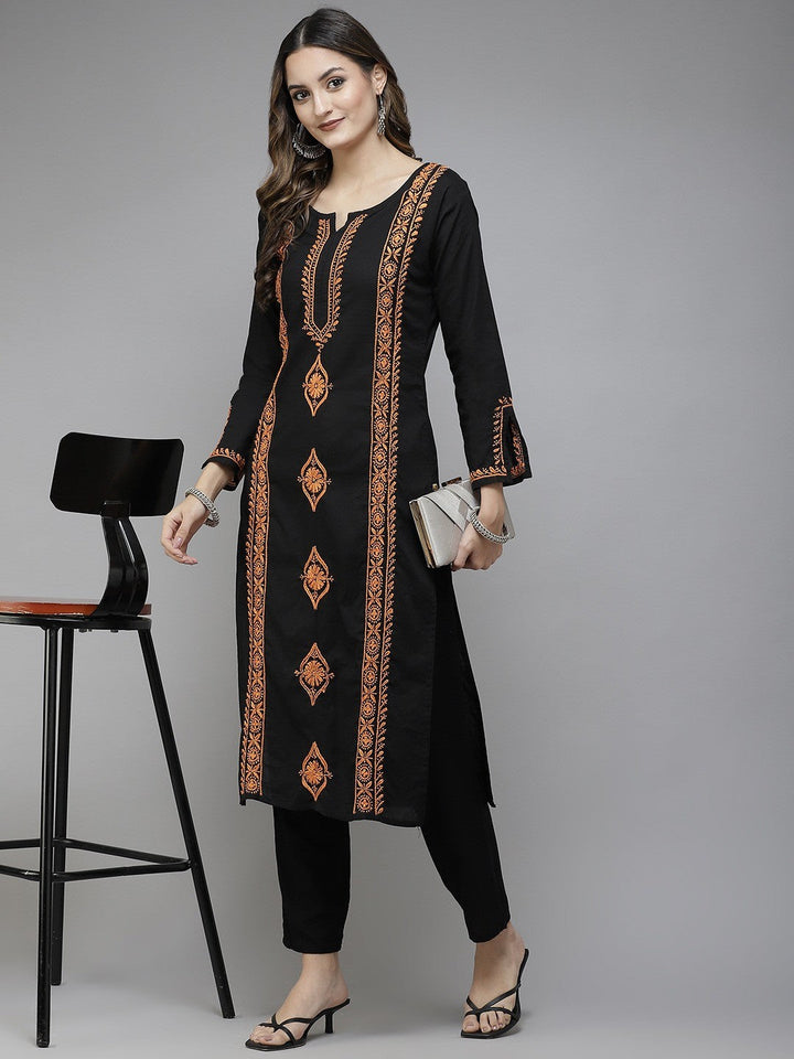 Black-Cotton-Lucknowi-Chikan-Kurta