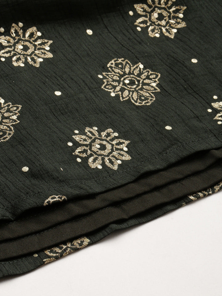 Blackish Ebony Green Art Silk Foil Print Jumpsuit