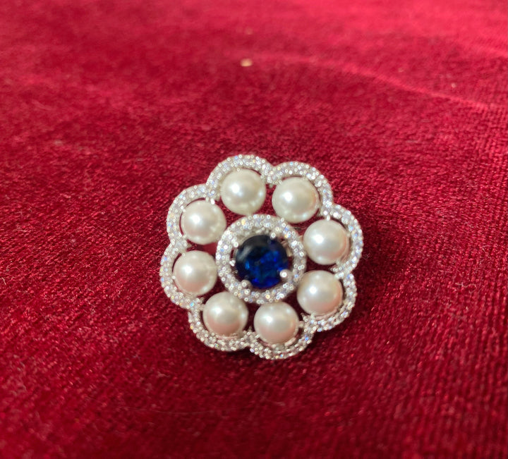 Blue Ad Pearl Ethnic Finger Ring