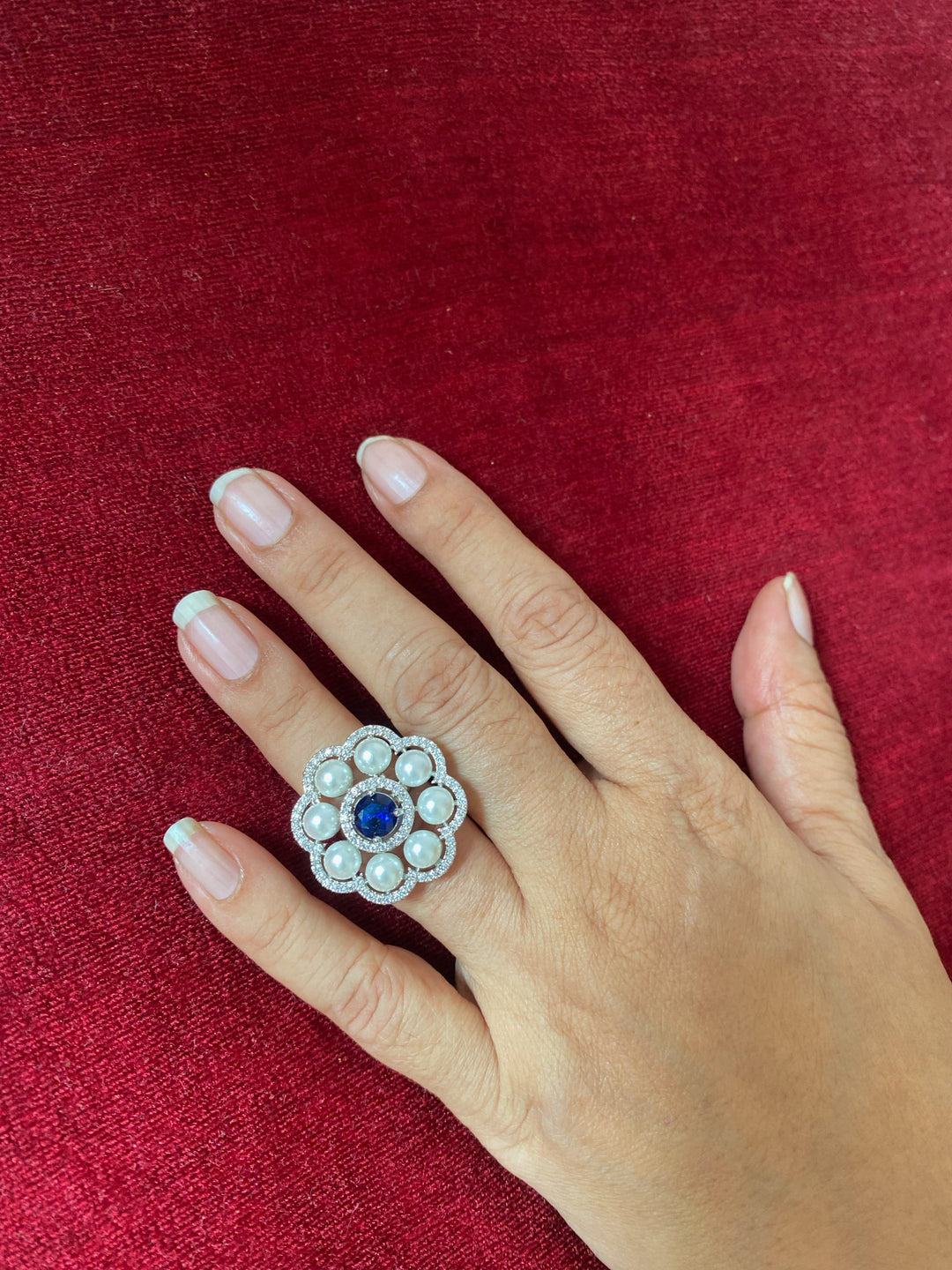 Blue Ad Pearl Ethnic Finger Ring