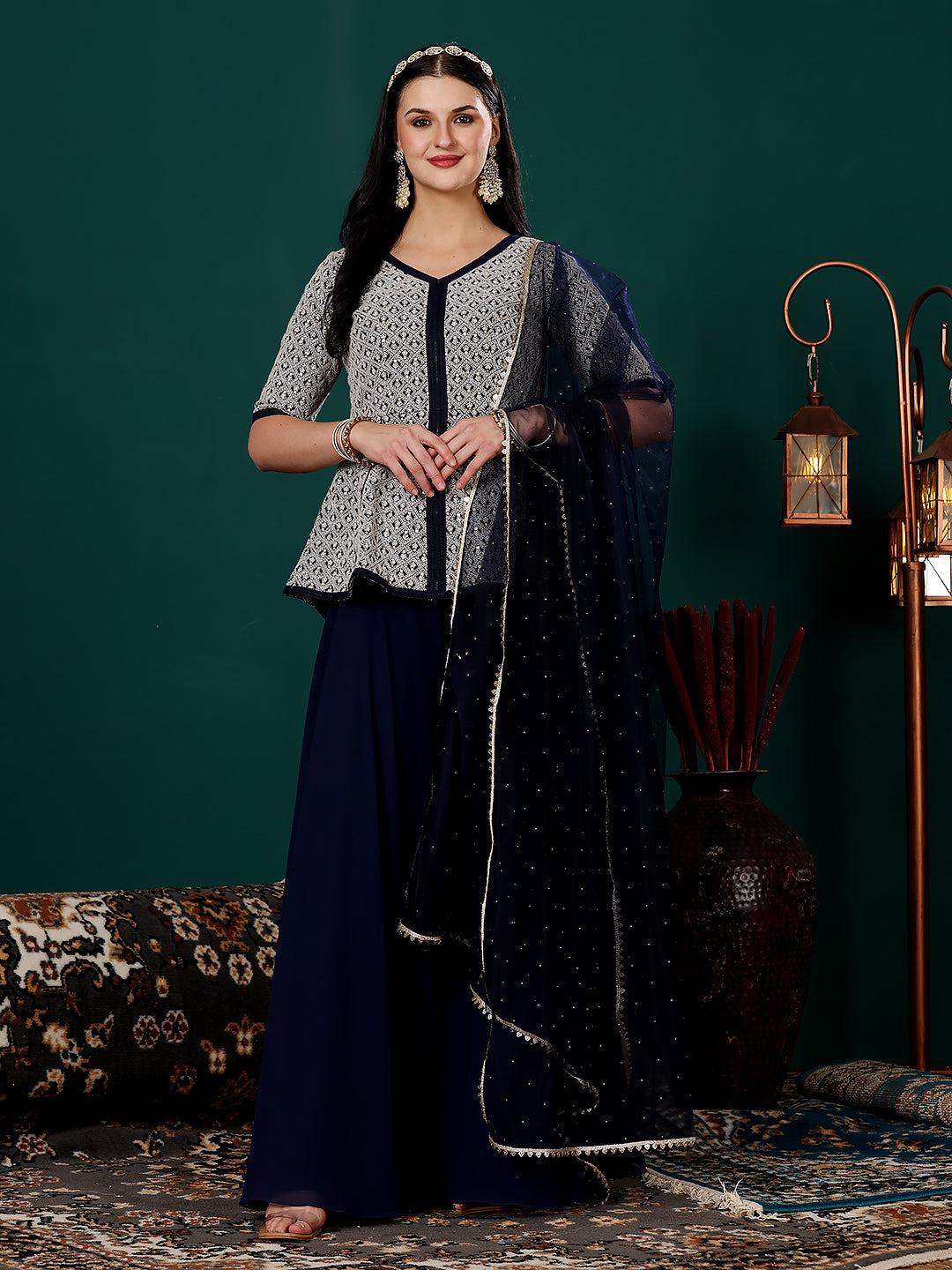 Blue-Art-Silk-&-Georgette-Embroidered-Sharara-Suit