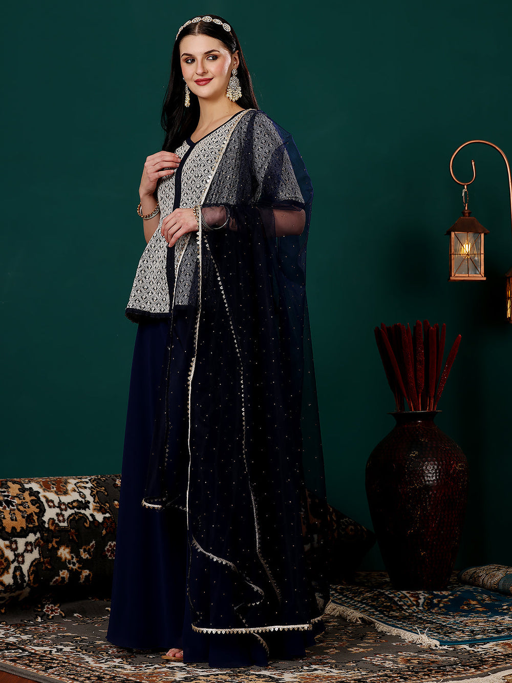 Blue-Art-Silk-&-Georgette-Embroidered-Sharara-Suit