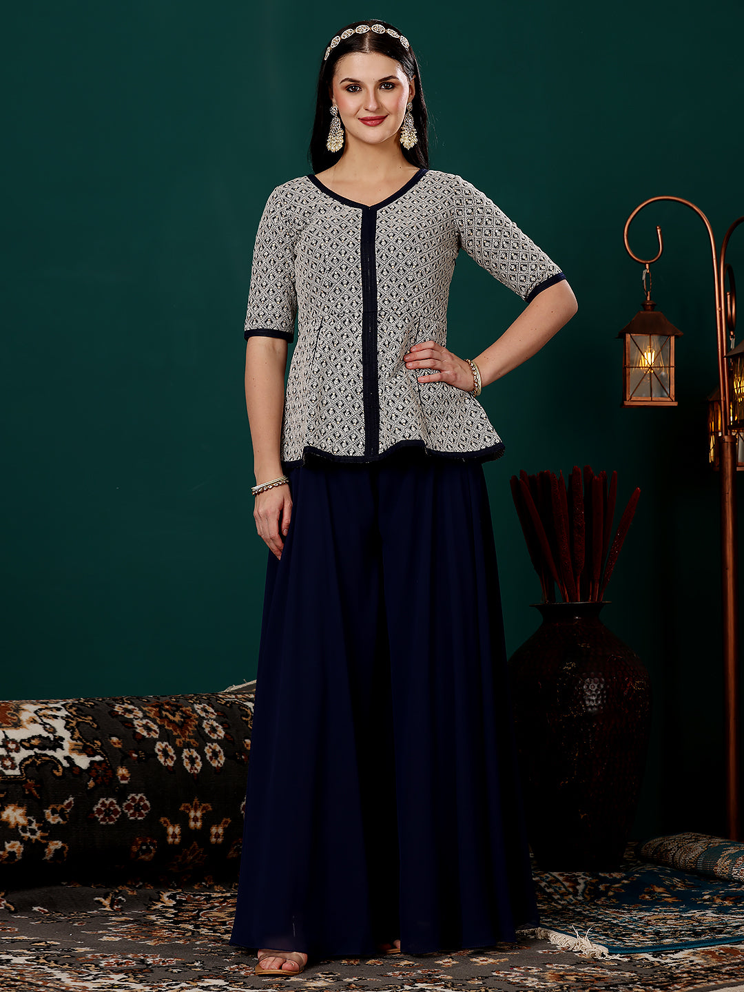 Blue-Art-Silk-&-Georgette-Embroidered-Sharara-Suit