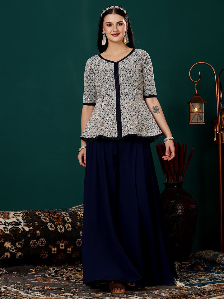 Blue-Art-Silk-&-Georgette-Embroidered-Sharara-Suit