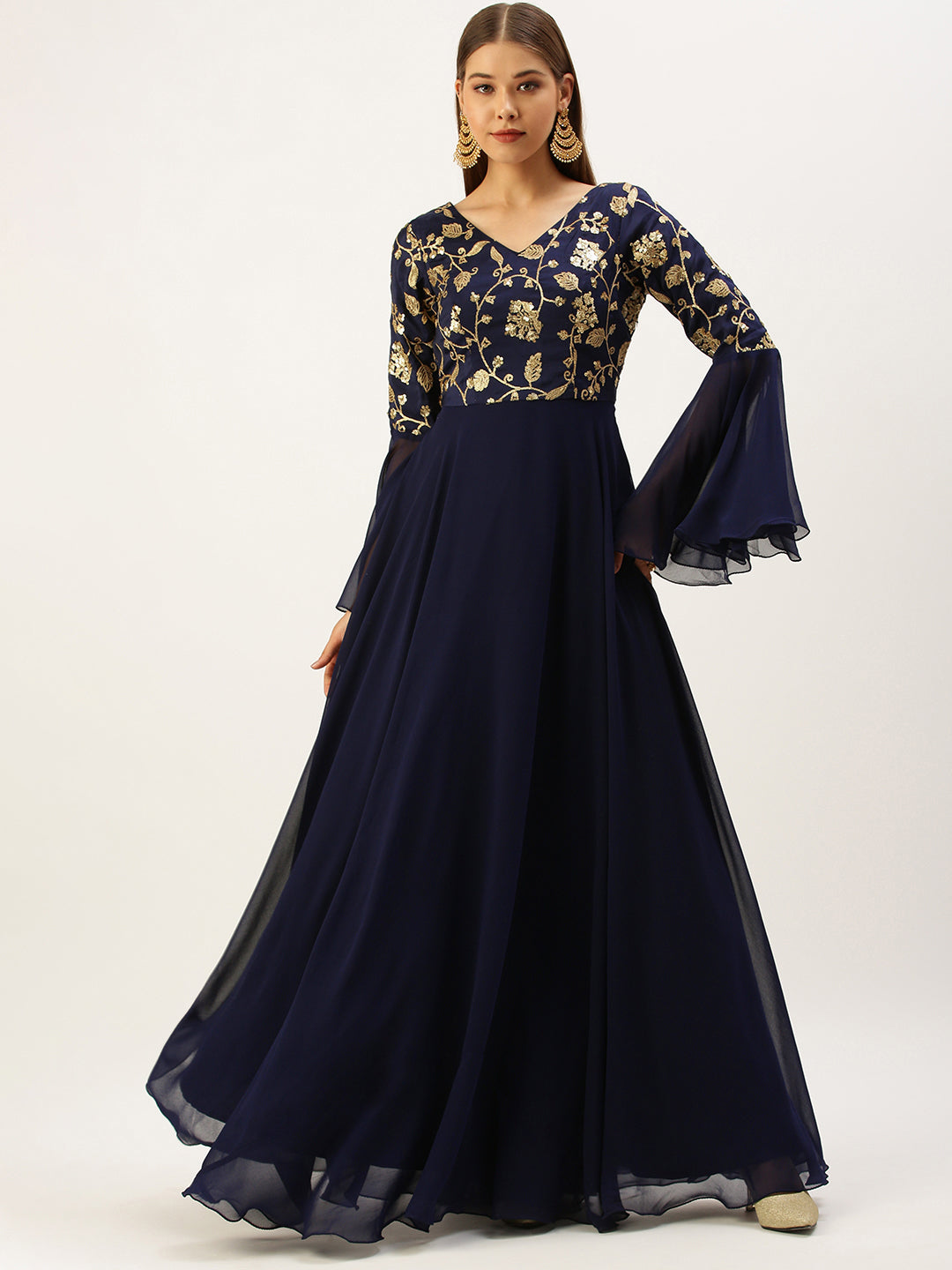 Blue-Bell-Sleeves-Embroidered-Gown
