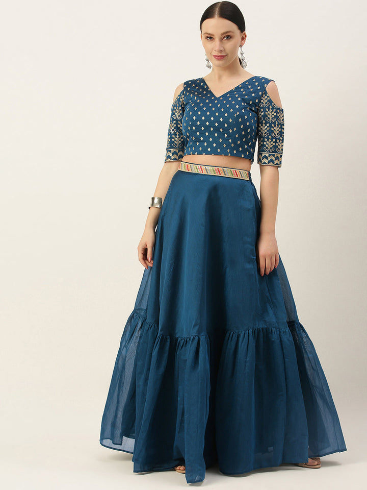 Blue-Chanderi-Embroidered-Blouse-&-Blue-Skirt