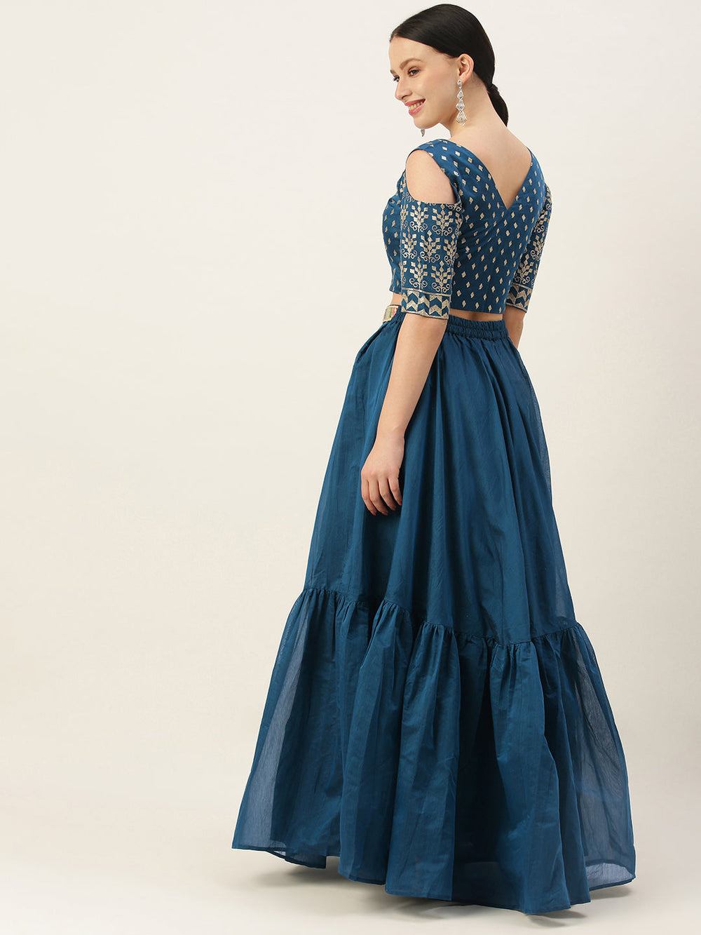 Blue-Chanderi-Embroidered-Blouse-&-Blue-Skirt