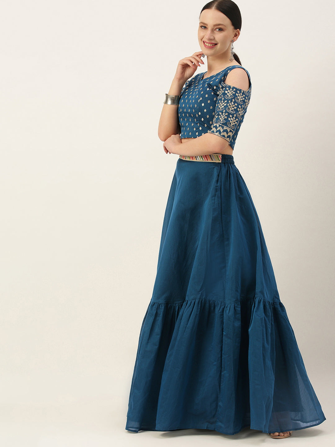 Blue-Chanderi-Embroidered-Blouse-&-Blue-Skirt