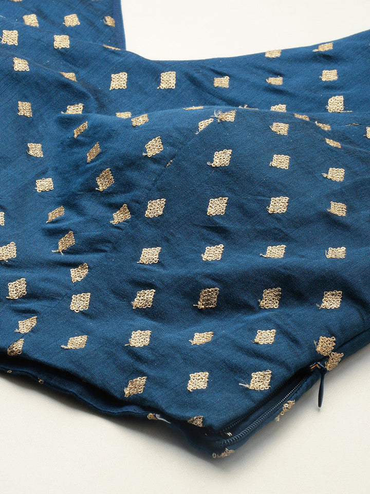 Blue-Chanderi-Embroidered-Blouse-&-Blue-Skirt
