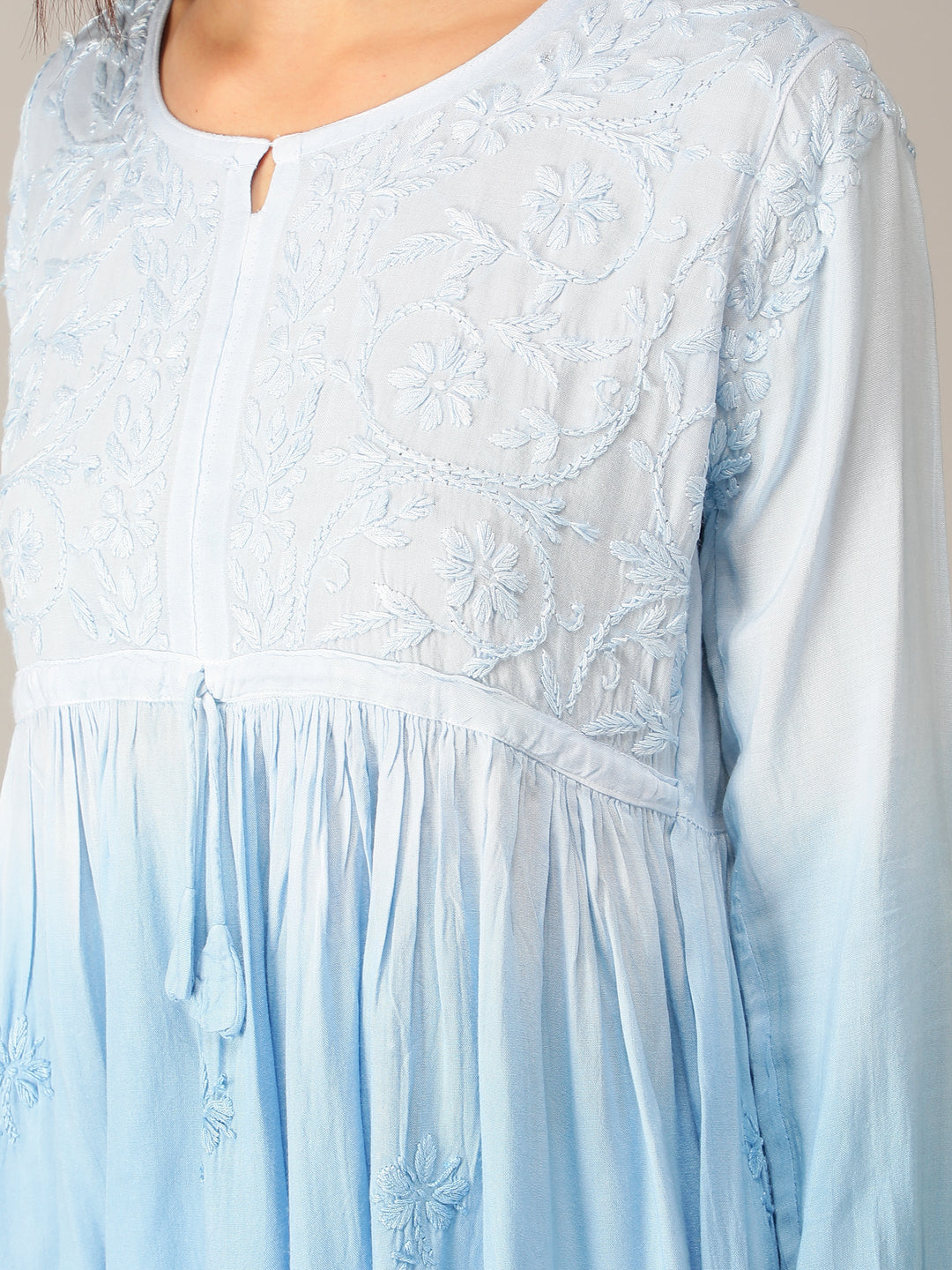 Blue-Chikankari-Short-Flare-Tunic-Top