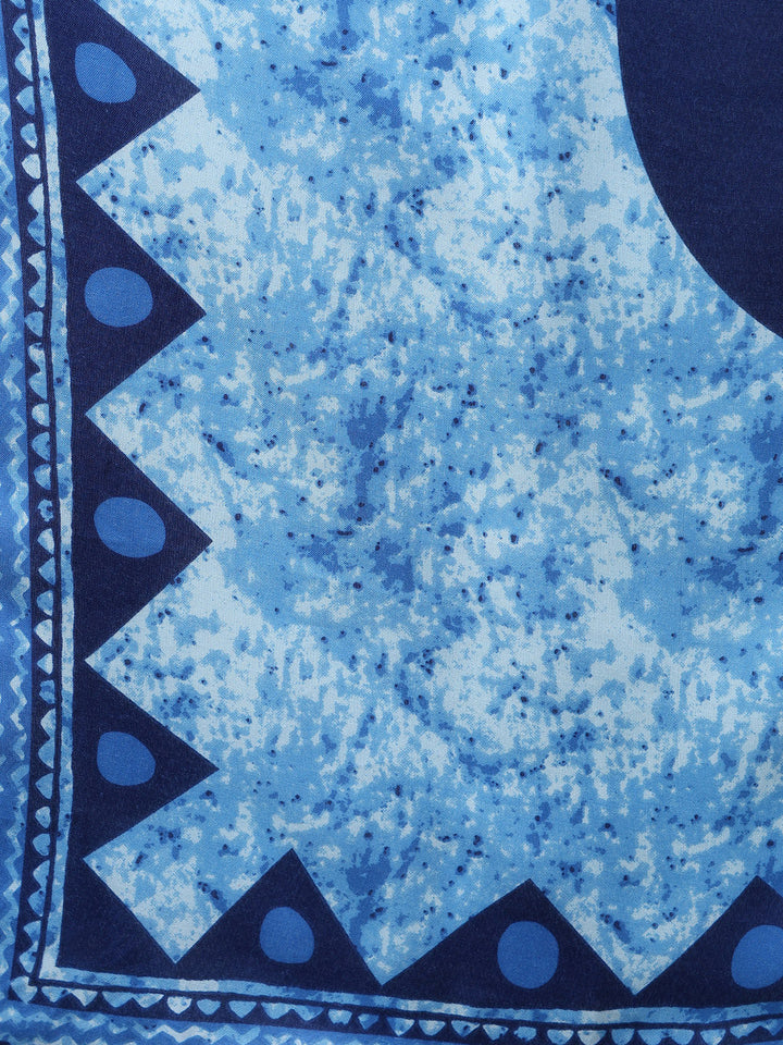 Blue Cotton Blend Ethnic Motifs Printed Straight Kurta Trouser With Dupatta