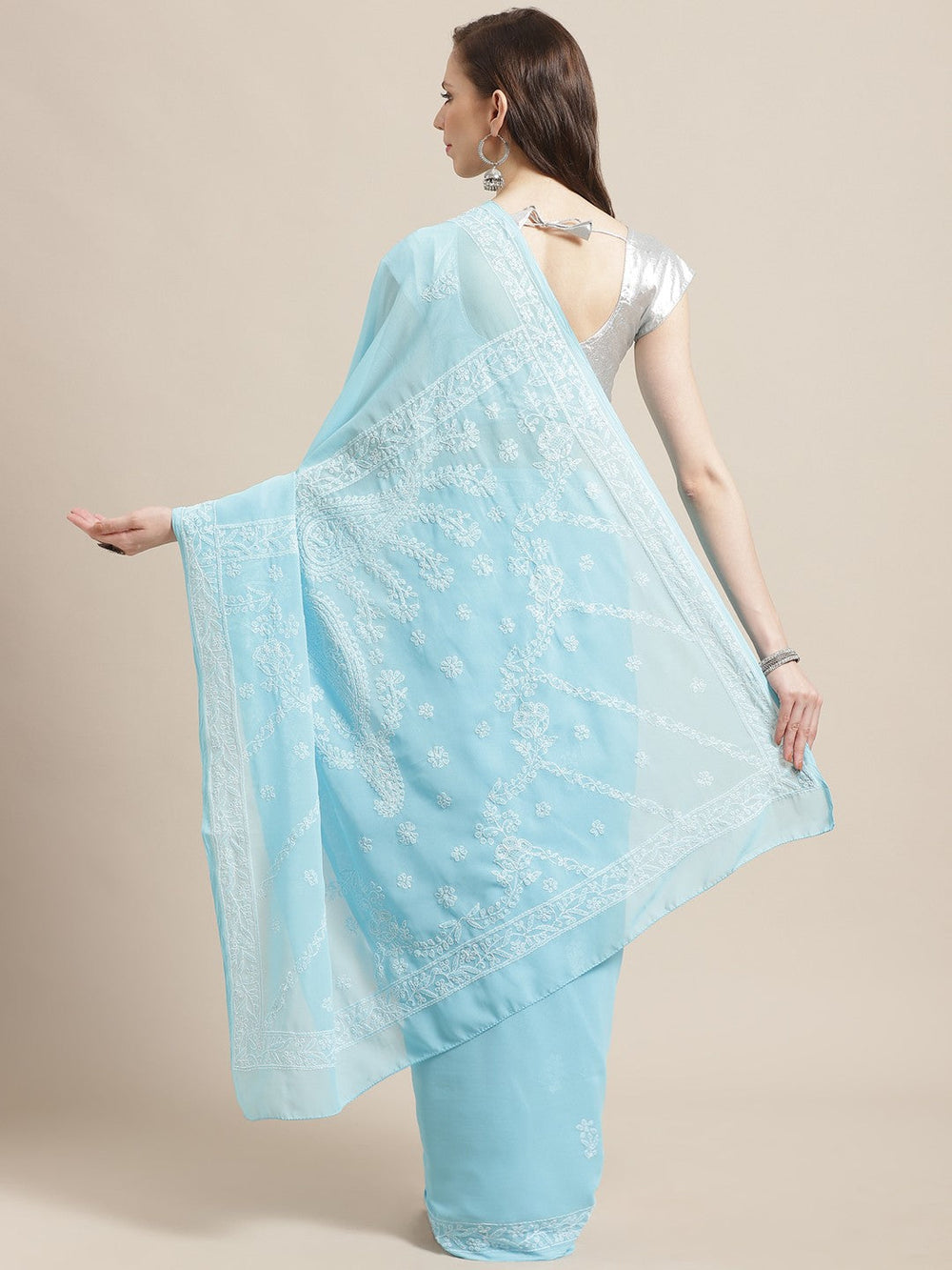 Blue-Embroidered-Saree-With-Blouse