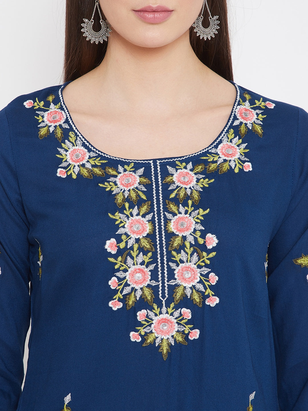 Blue Floral Embroidered Kurta Sets