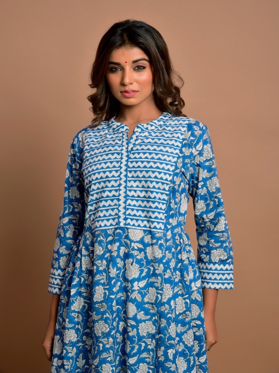 Blue Floral Flared Kurta & Palazzo Pair