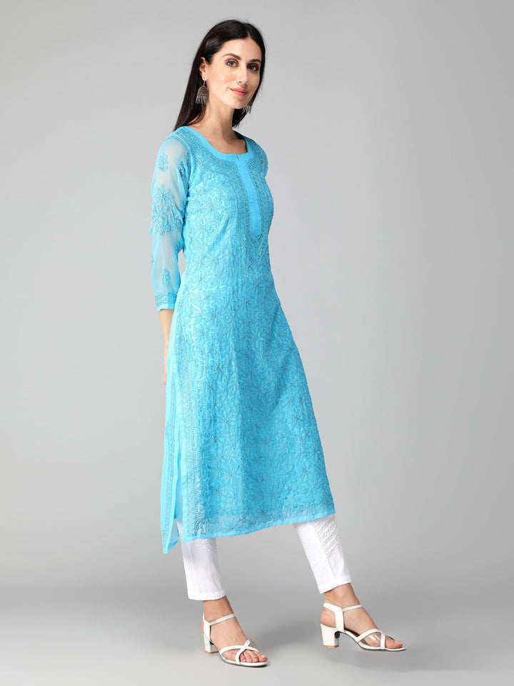 Blue-Georgette-Chikan-Kurta-with-Slip