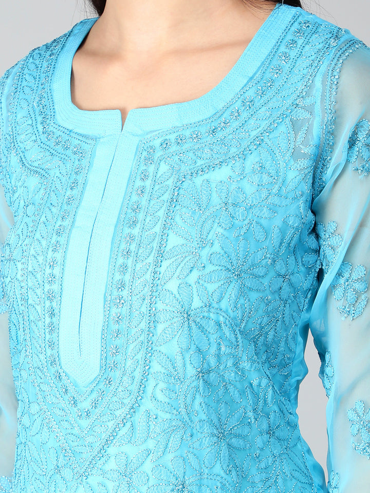 Blue-Georgette-Chikan-Kurta-with-Slip