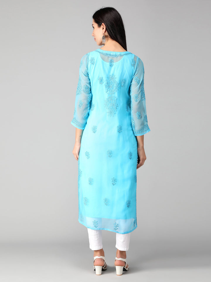 Blue-Georgette-Chikan-Kurta-with-Slip