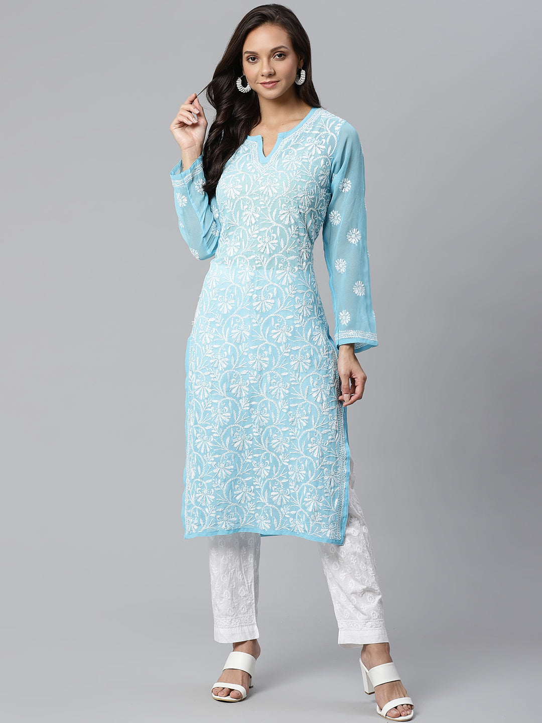 Blue-Georgette-Lucknow-Chikan-Kurta-Set