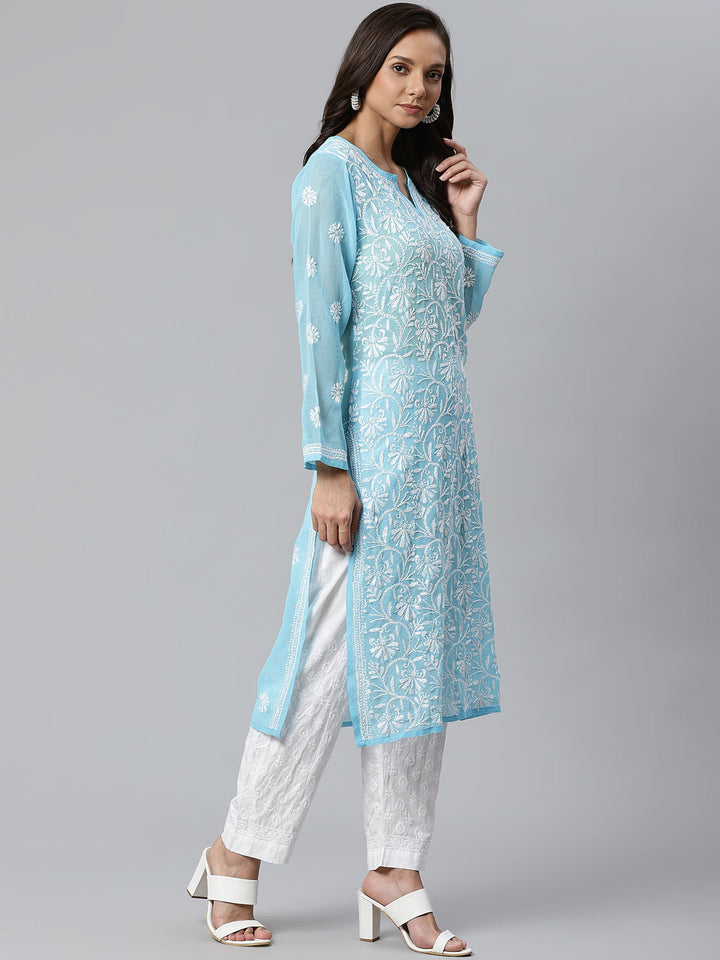 Blue-Georgette-Lucknow-Chikan-Kurta-Set