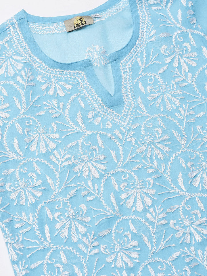 Blue-Georgette-Lucknow-Chikan-Kurta-Set