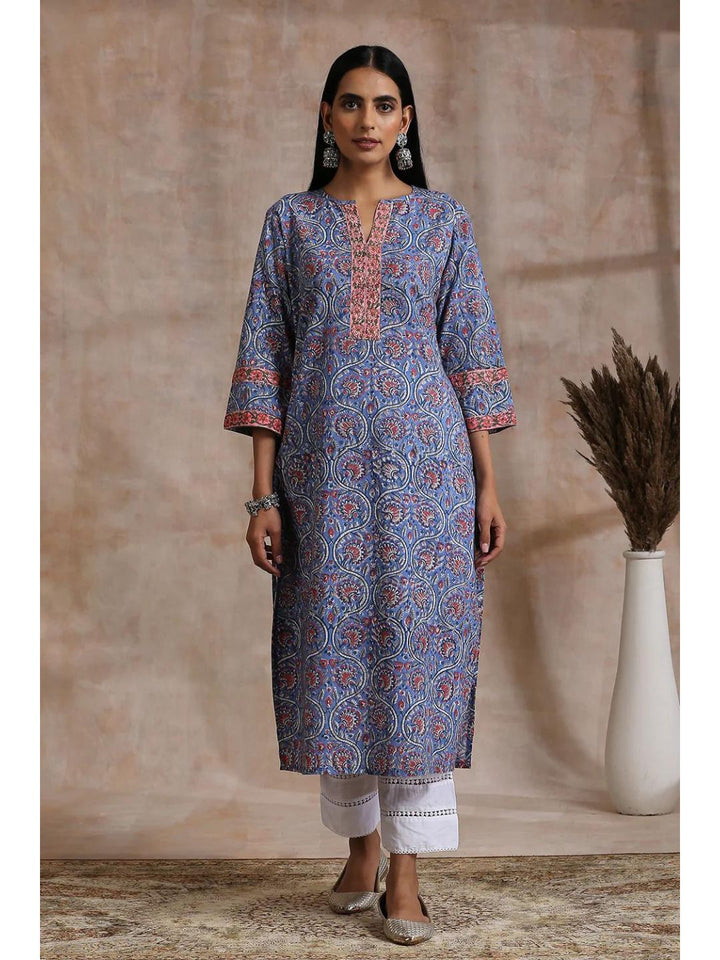 Blue-Hand-Block-Printed-Sanganeri-Kurta