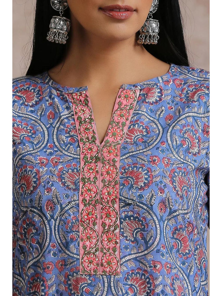 Blue-Hand-Block-Printed-Sanganeri-Kurta