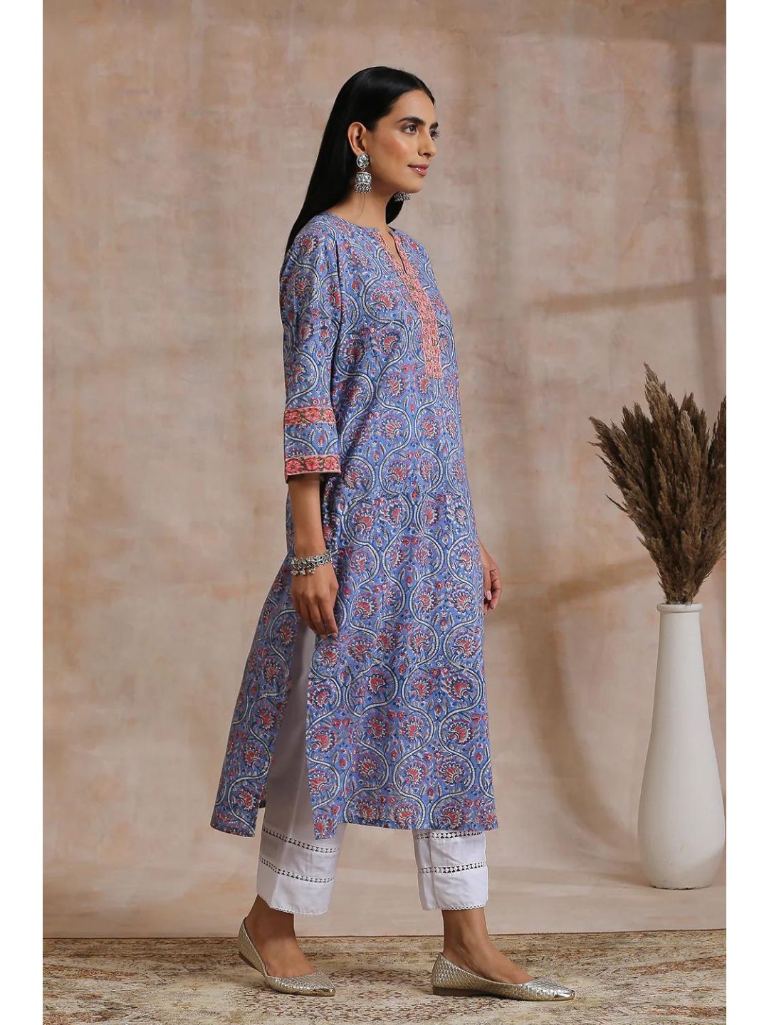 Blue-Hand-Block-Printed-Sanganeri-Kurta