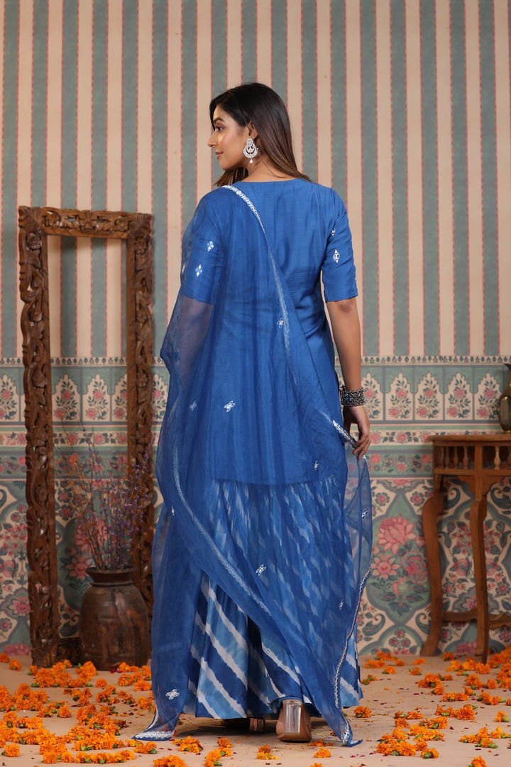 Blue Marlin Embroidered Tie-Dye Muslin Sharara Set