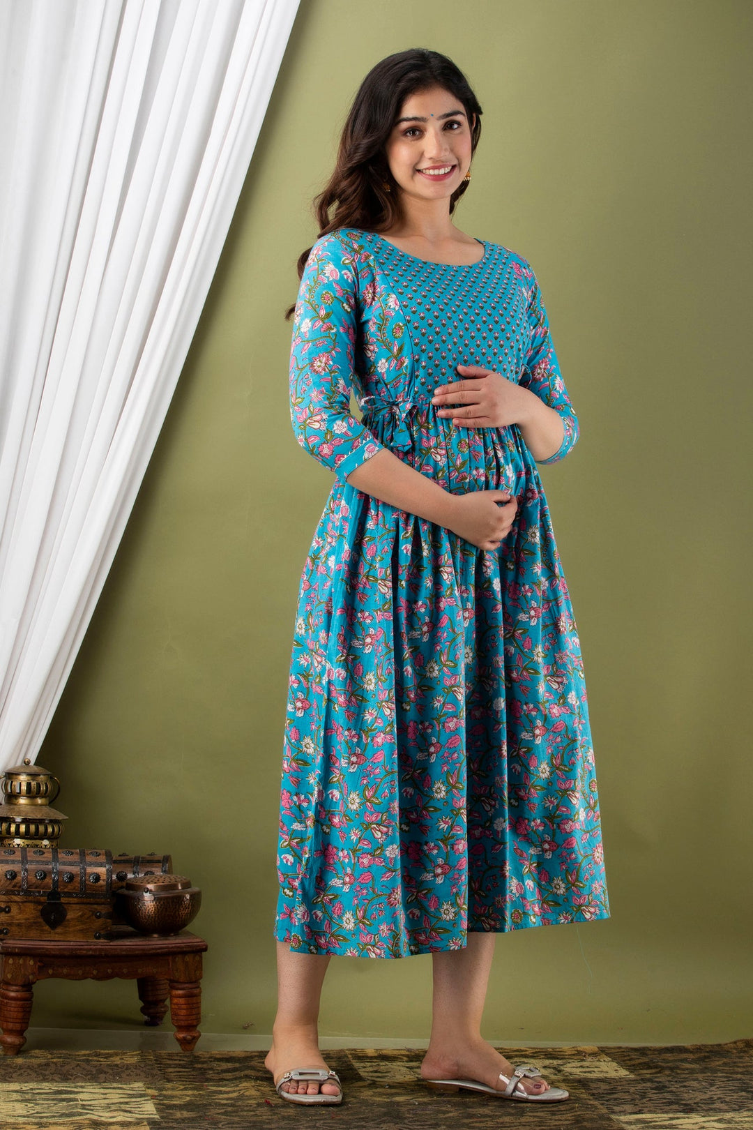 Blue-Maternity-Baby-Feeding-Dress