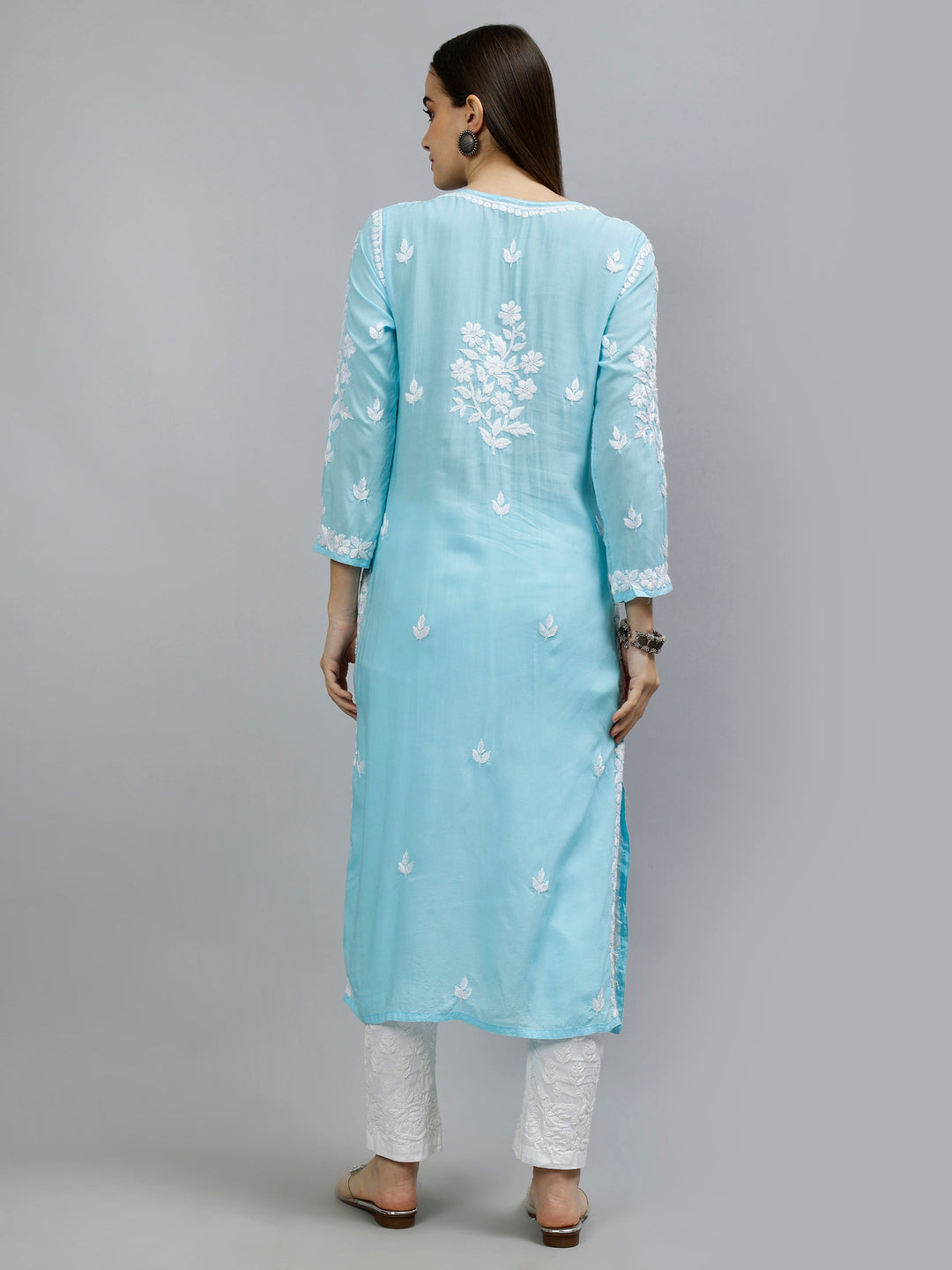 Blue-Modal-Hand-Embroidered-Chikankari-Kurti