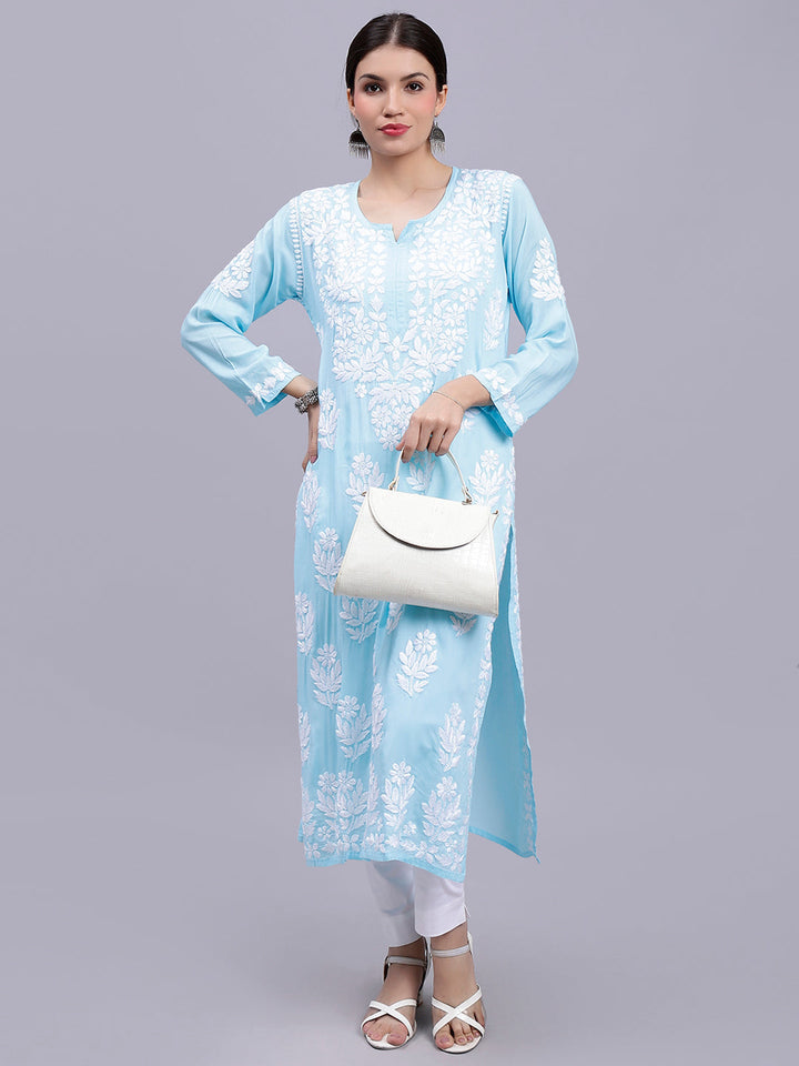 Blue Modal Handwoven Chikankari Kurti