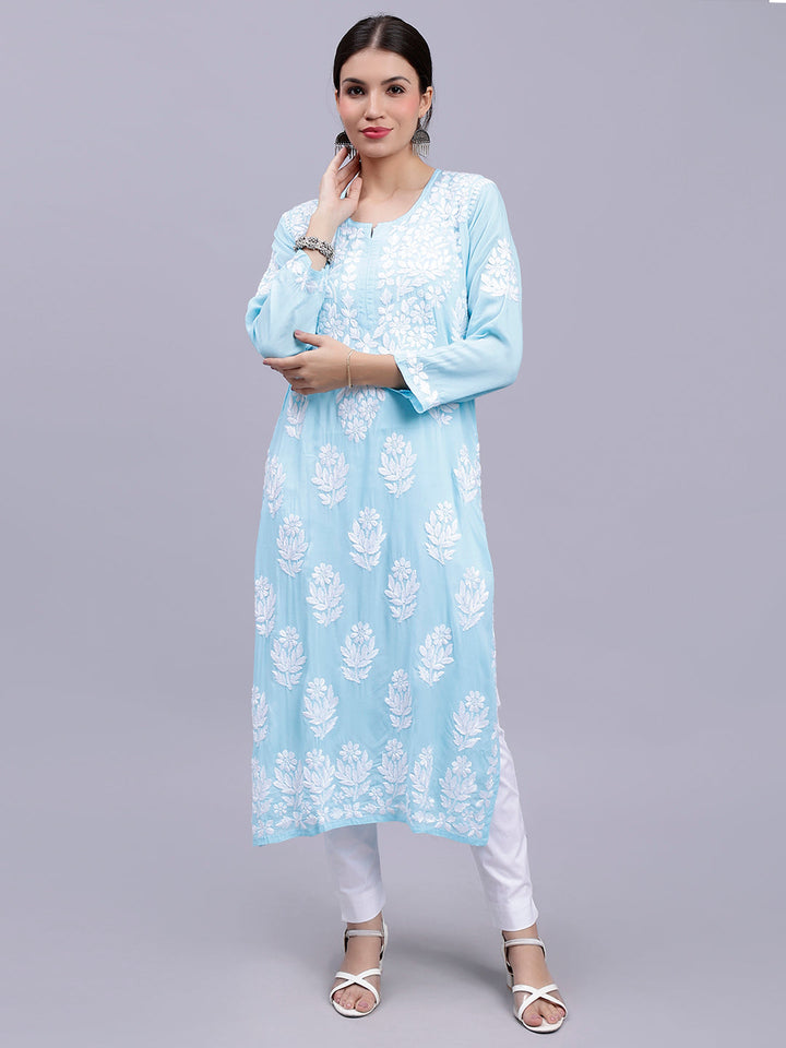 Blue Modal Handwoven Chikankari Kurti