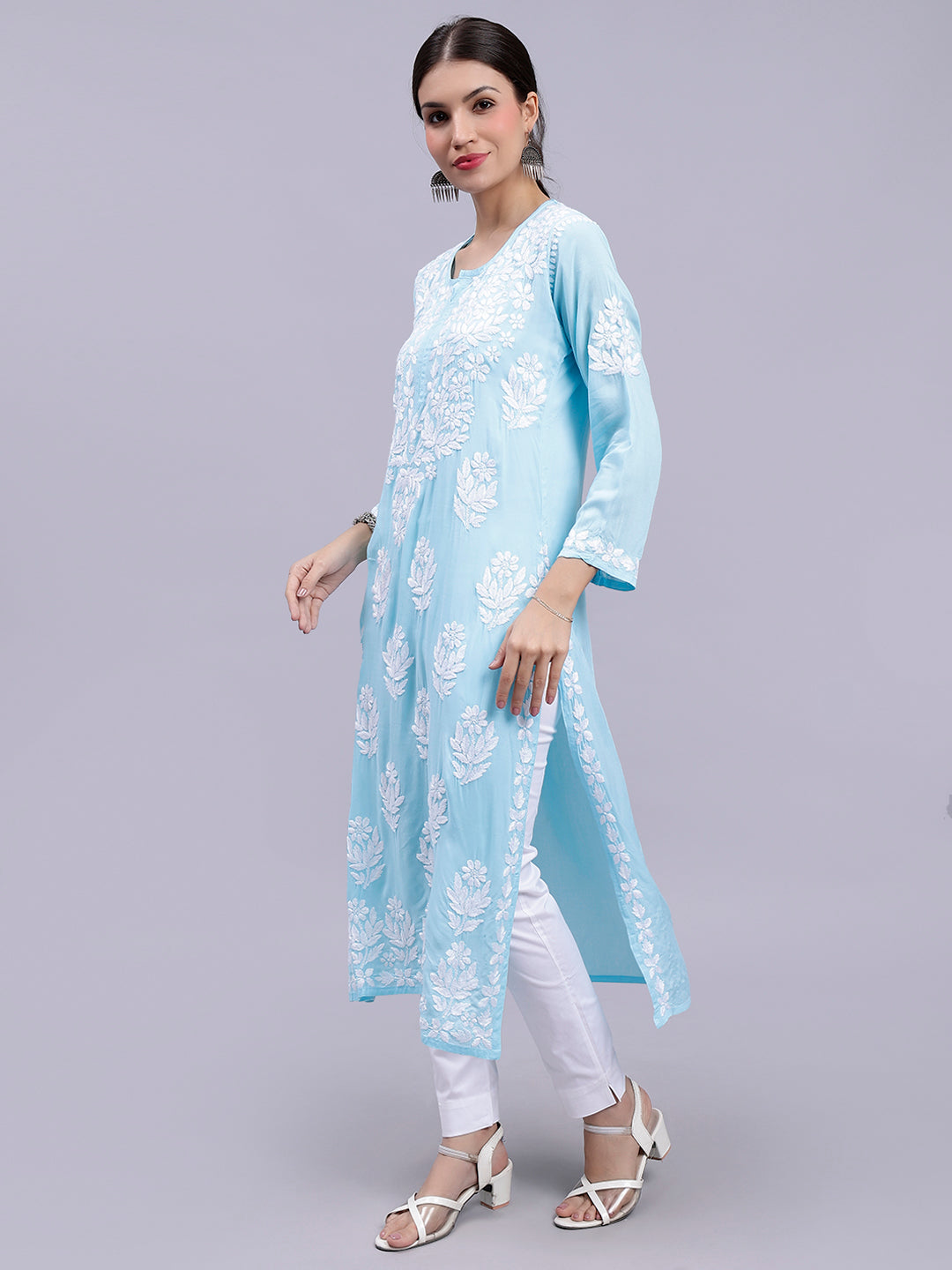 Blue Modal Handwoven Chikankari Kurti