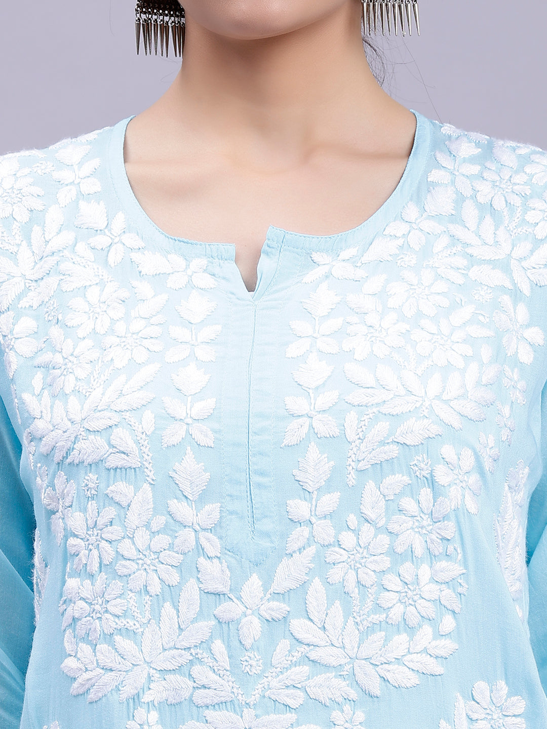 Blue Modal Handwoven Chikankari Kurti