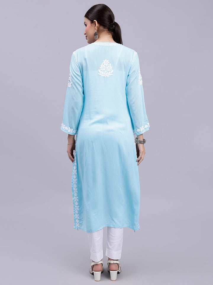 Blue Modal Handwoven Chikankari Kurti